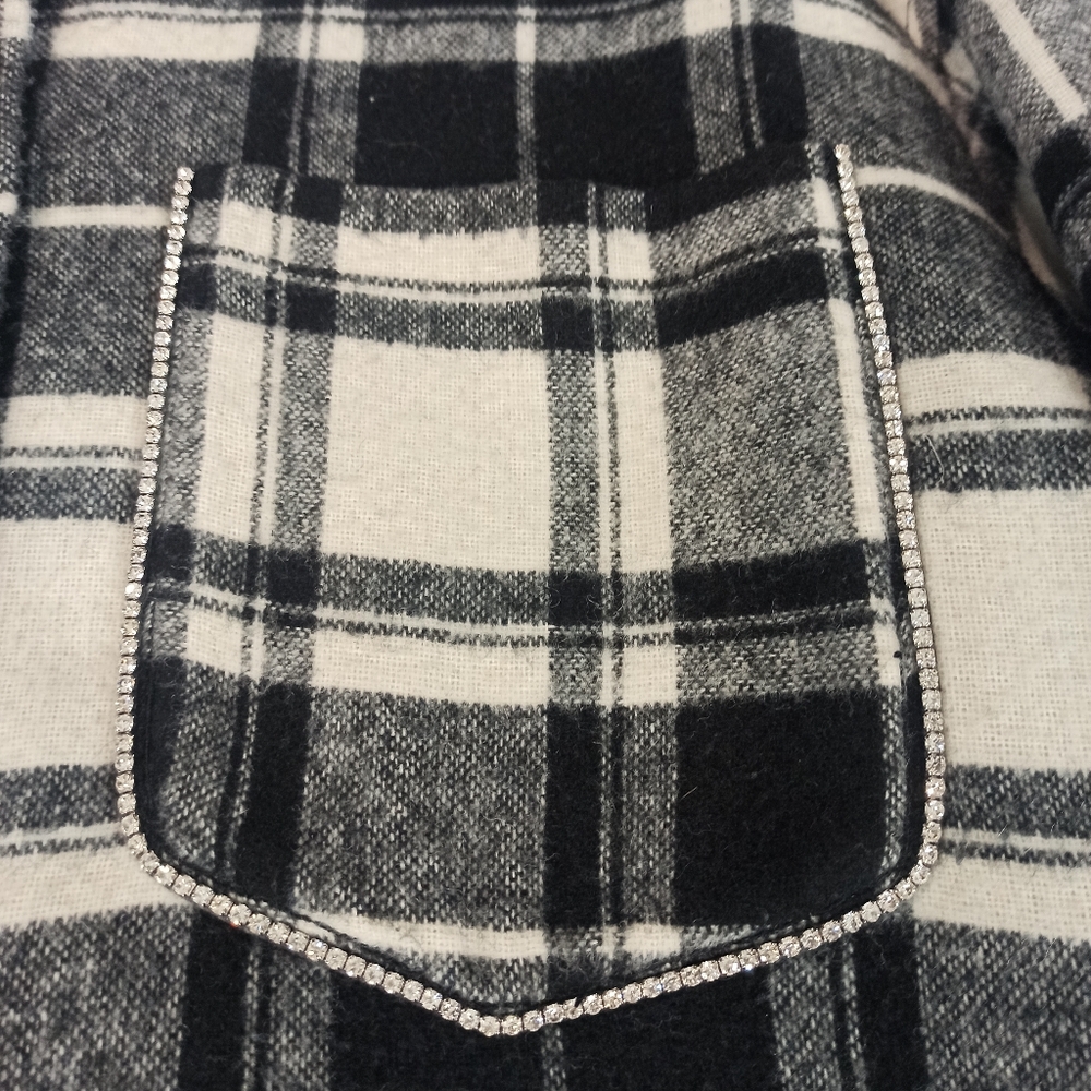 zara womens black and white check shirt with diamons buttons and trim Medium - Picture 5 of 15
